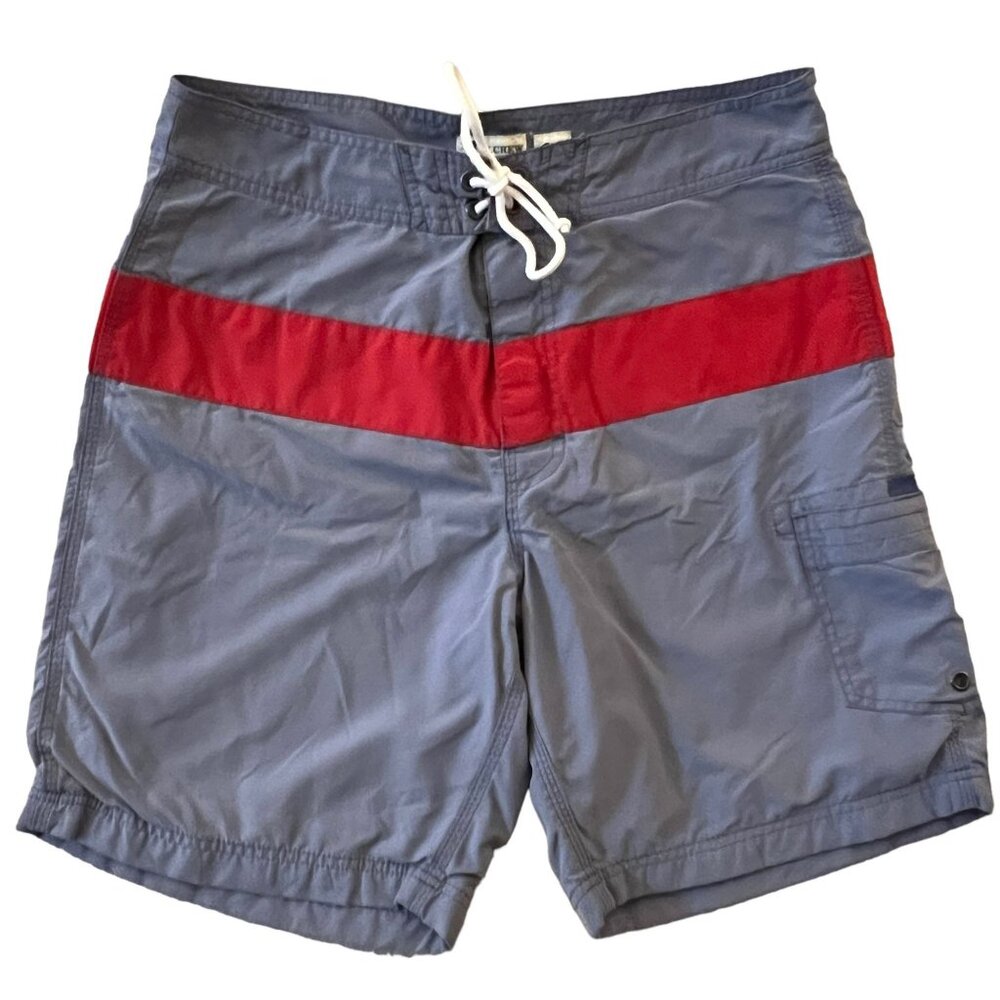 J. Crew Board Shorts‎ Flex Swim Trunks Size 33 Gray Red Bathing Suit